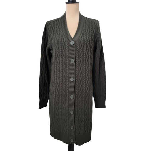 D&Co. (Denim & Company) Size M Dark Olive Green Cable Knit Duster Cardigan - Picture 1 of 13